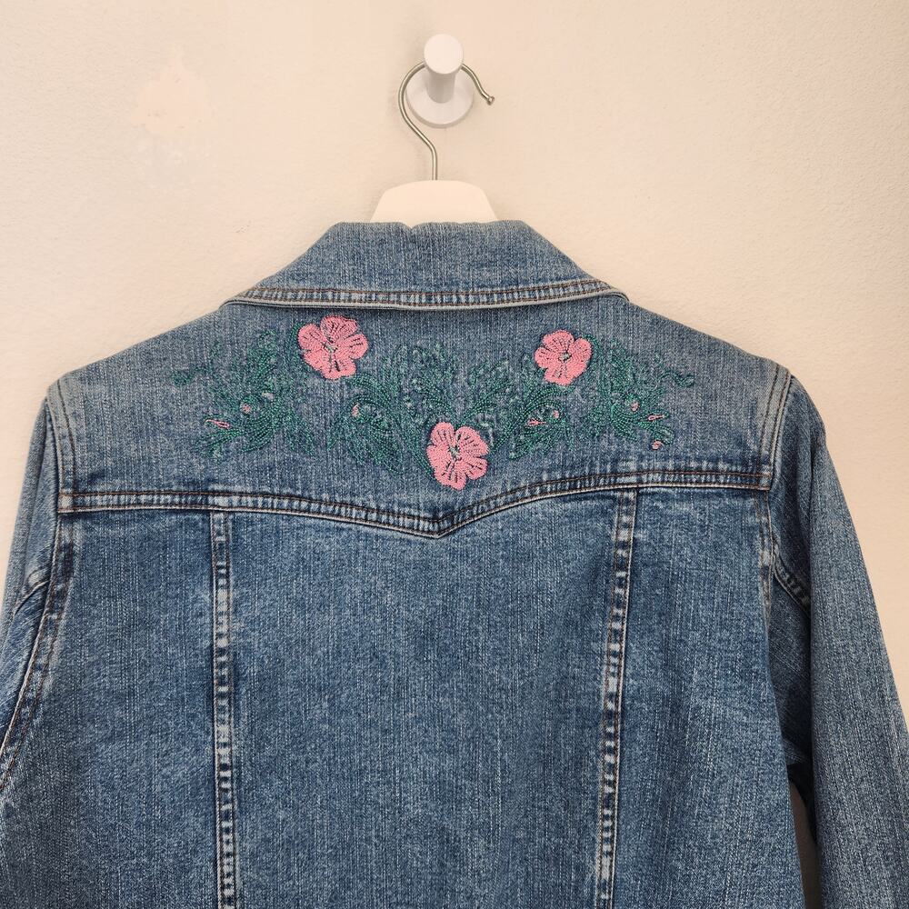 Vintage Y2K Denim & Co Embroidered Floral Barn Jacket Style Denim Jacket M - Picture 7 of 9